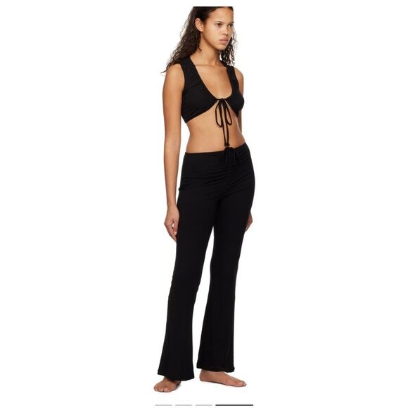 Skims Black Soft Lounge Tie‎ Front Crop in Onyx -4X - Picture 3 of 3